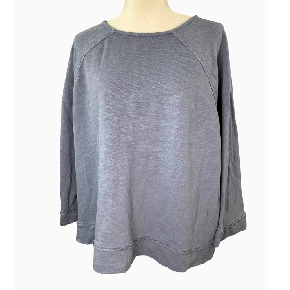 Pure Jill J.Jill Women's L Blue Organic Cotton Raw Seam Raglan Sweatshirt Top